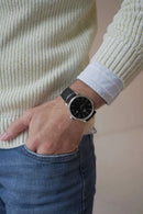 Relógio Masculino Preto Prata Saint Germain Couro 42mm Preto Prata Preto