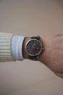 Relógio Masculino Preto Prata Saint Germain Couro 42mm Preto Prata Preto