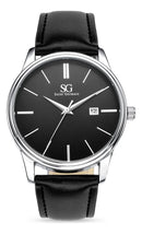 Relógio Masculino Preto Prata Saint Germain Couro 42mm Preto Prata Preto