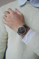 Relógio Masculino Preto Prata Saint Germain Couro 42mm Preto Prata Preto